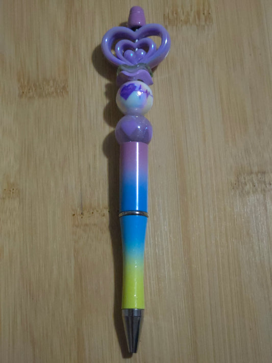 Ombre Beaded Pen with Triple Heart bead