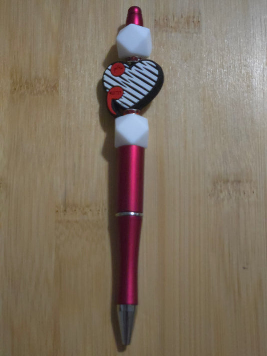 Beaded Pen with a "Heart with Semi Colon" focal