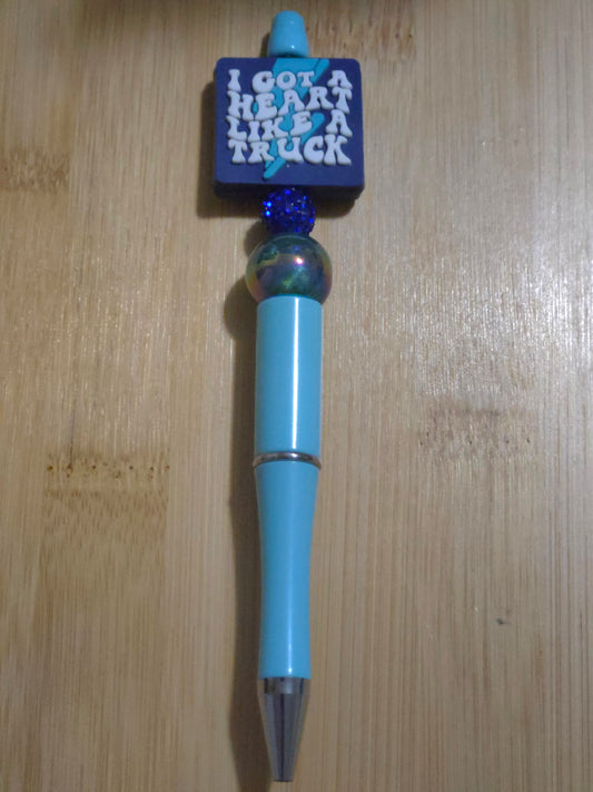 Beaded Pen with "Heart Like a Trucker" focal