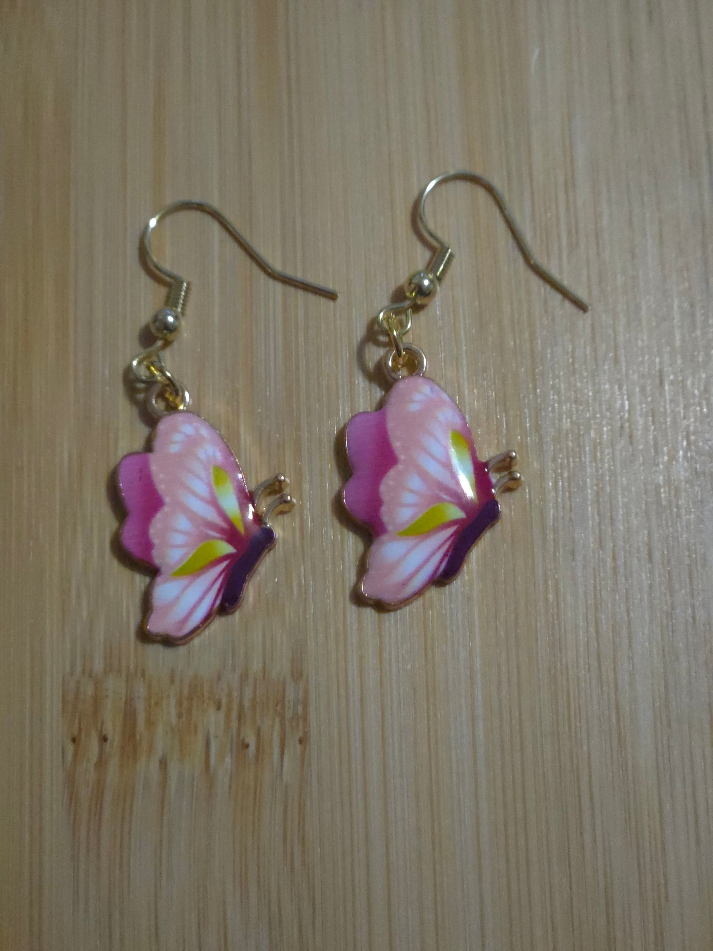 Pink and yellow dangle butterfly earrings