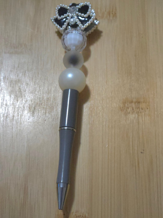 Beaded Pen with 3 beads and a beaded Bow