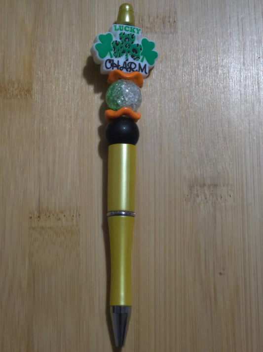 St Patrick's Day Beaded Pen with "Lucky Charm" focal