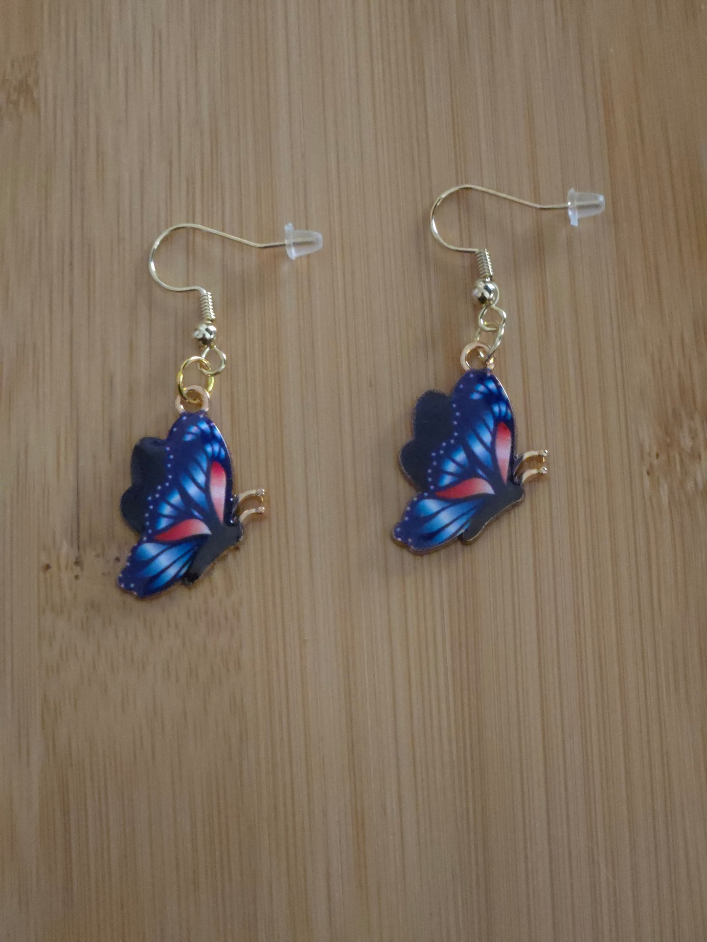 Red and blue dangle butterfly earrings