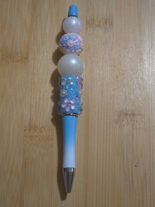 Beaded Pen with 2 beads and a Flower bead in-between