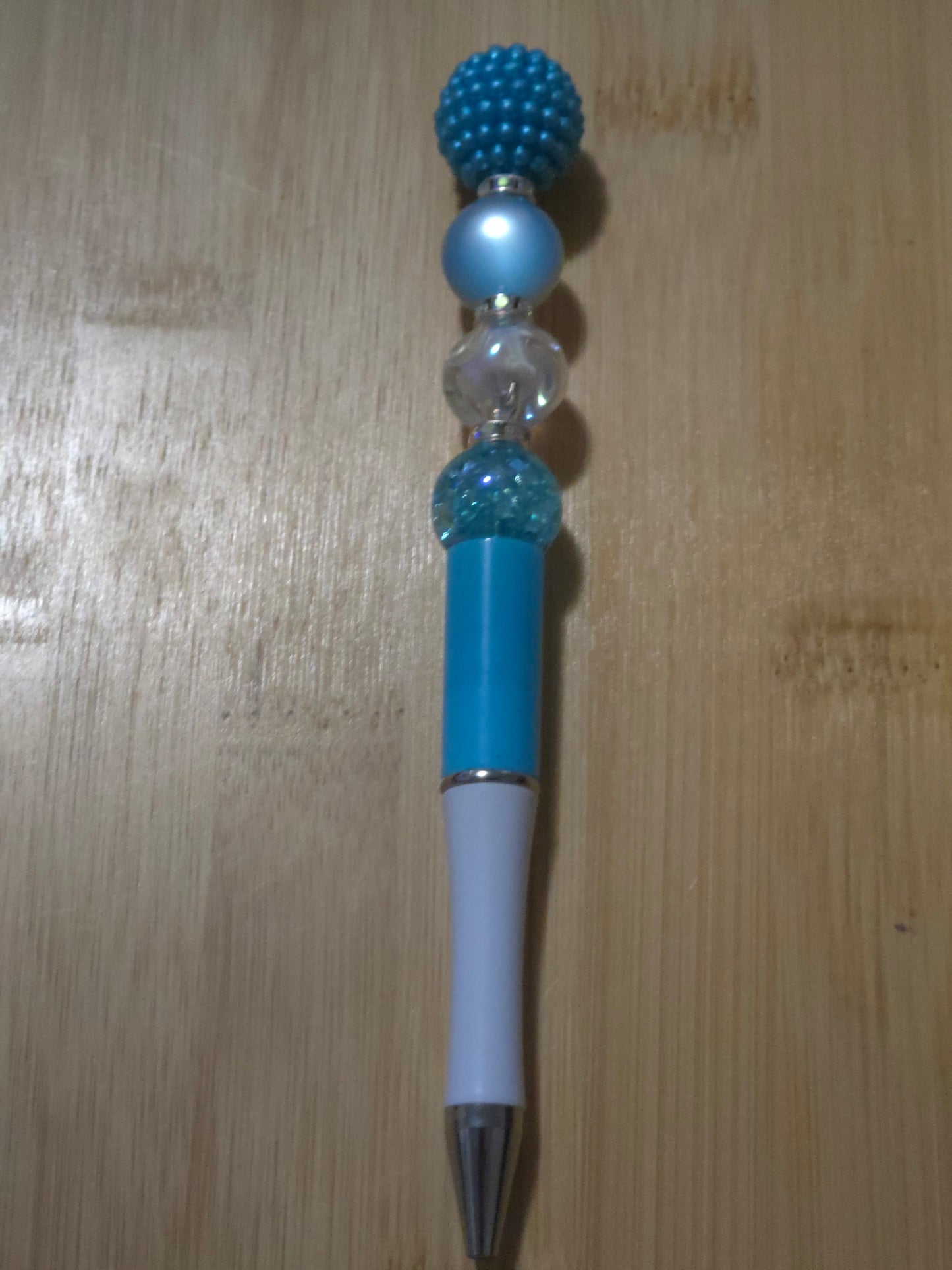 Beaded Pen with blue and clear beads