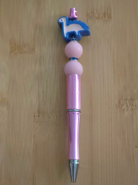 Beaded Pen with 2 round beads and a Dinosaur bead