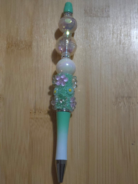 Flowery Beaded Pen with 3 round beads