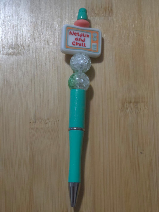 Beaded Pen with "Neflix and Chill" focal