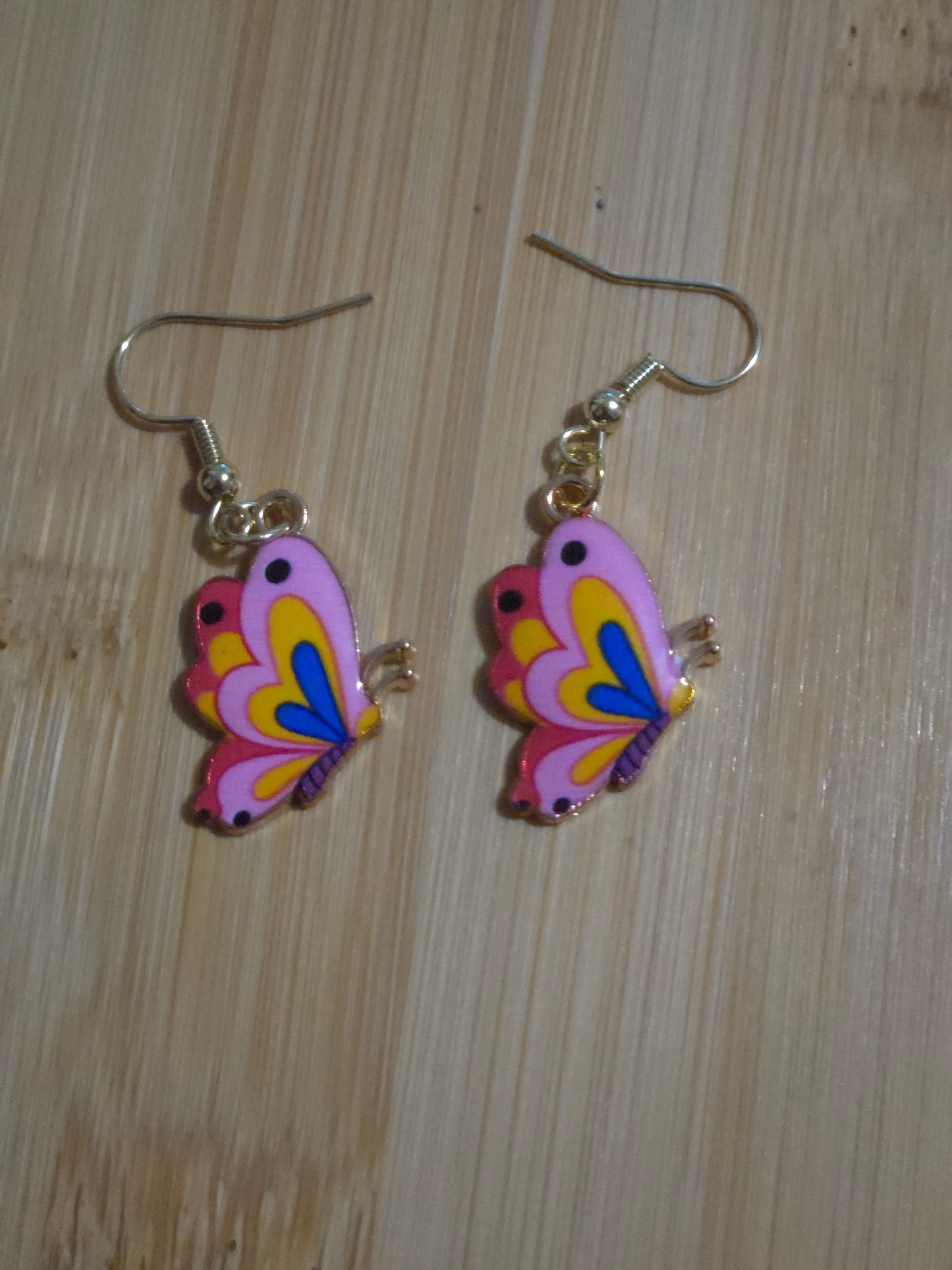 Pink and blue dangle butterfly earrings