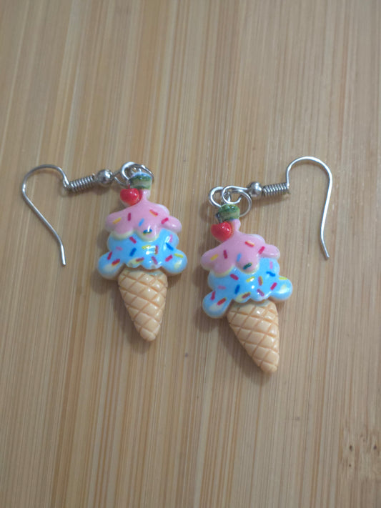 Pastel pink and blue ice cream dangle earrings
