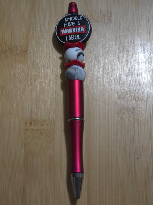 Beaded Pen with "Warning Label" focal