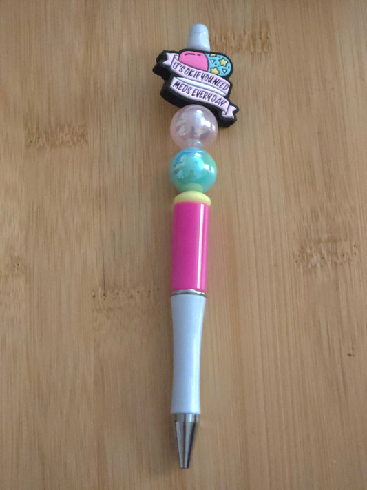 Beaded Pen with "Take Meds" focal