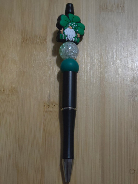 St Patrick's Day Beaded Pen with Gnome and Clover focal