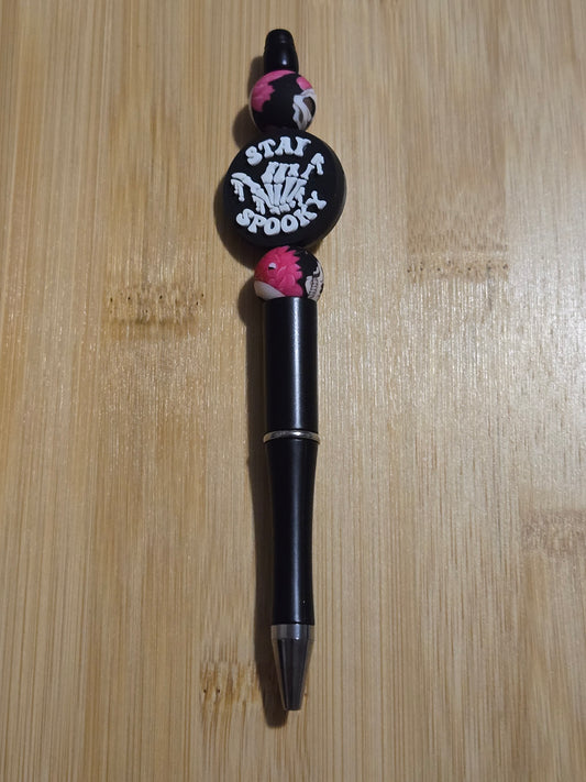 Beaded Pen with "Stay Spooky" skull focal