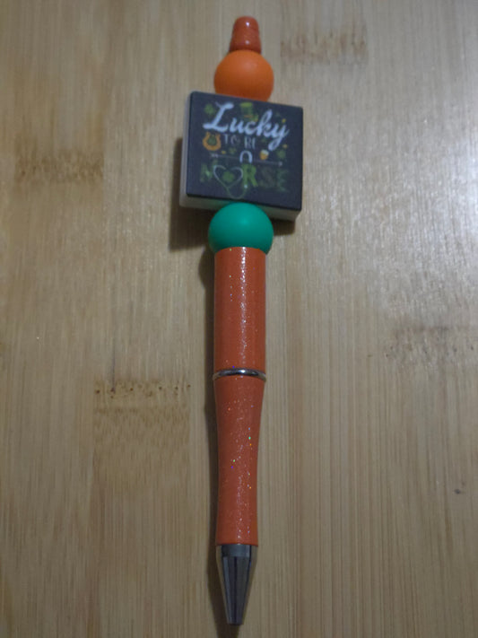 St Patrick's Day Beaded Pen with "Lucky" focal