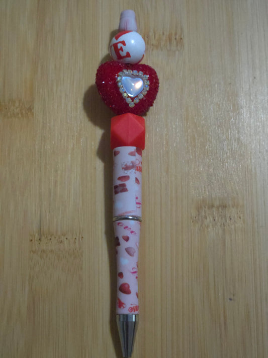 Valentine's Beaded Pen with a sparkly red Heart bead