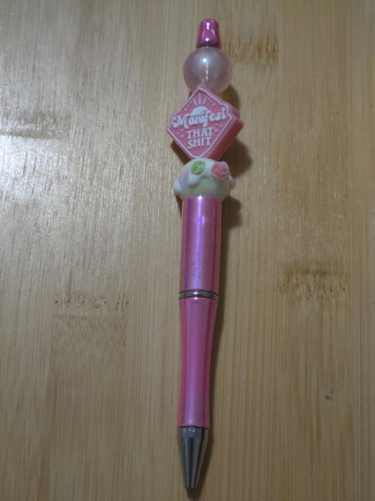 Beaded Pen with "Manifest" focal