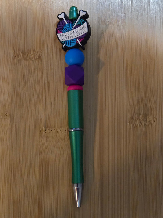 Beaded Pen with "Handmade with Love" focal