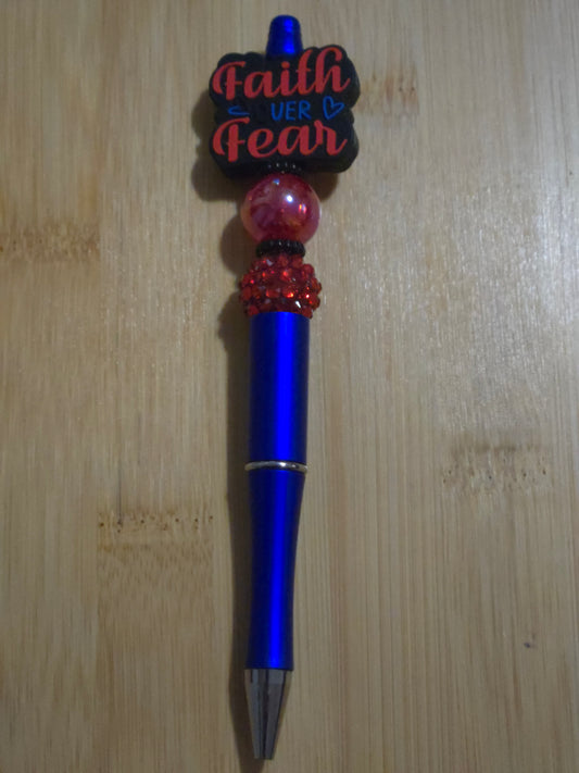 Beaded Pen with "Faith Over Fear" focal