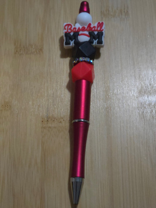 Beaded Pen with 2 beads and "Baseball Mom" focal