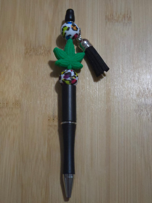 Beaded Pen with "Weed" focal and a tassel