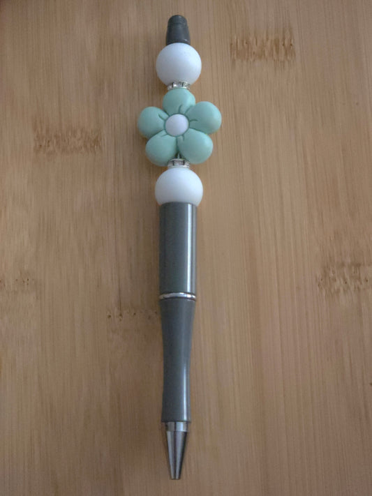 Beaded Pen with 2 beads and a Flower focal