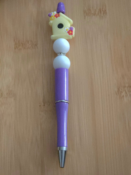 Beaded Pen with a Birdhouse focal