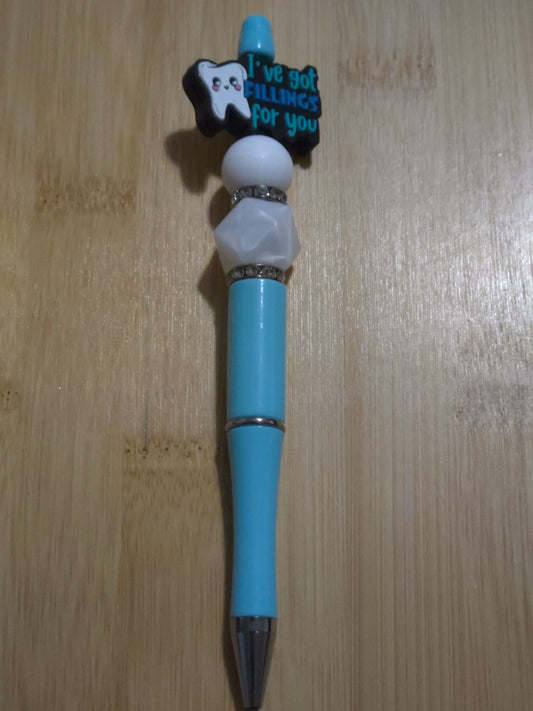 Beaded Pen with Tooth focal